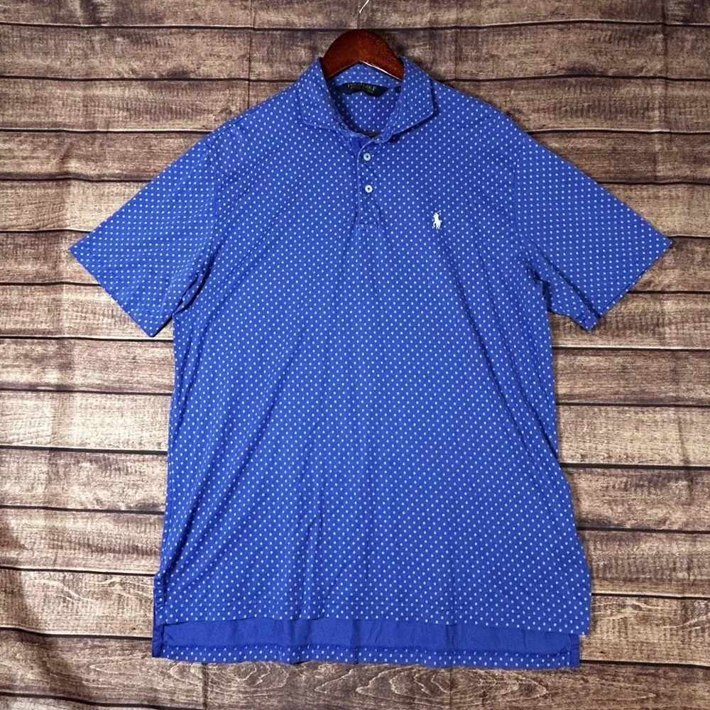 Polo Golf Ralph Lauren Blue Geometric All Over Print Cotton Polo Shirt Mens L
